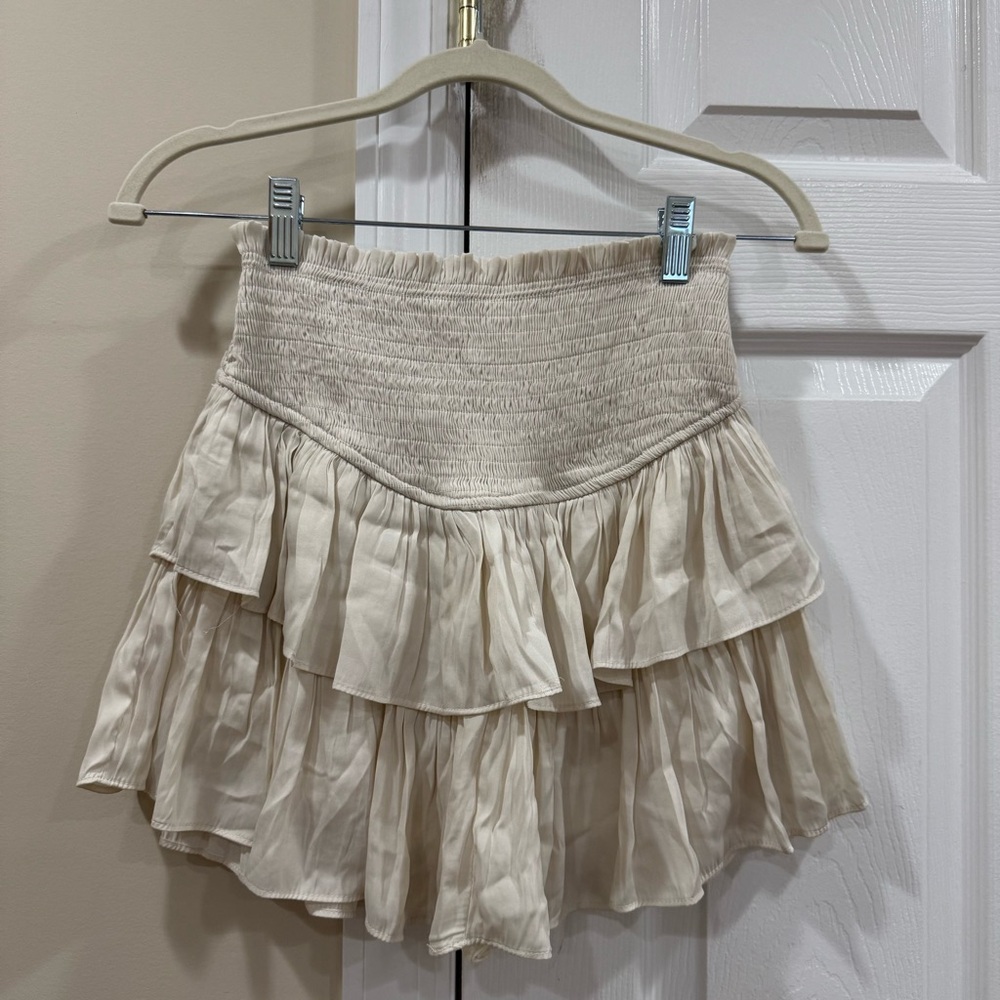 Satin Cream Ruffled Women's Skirt